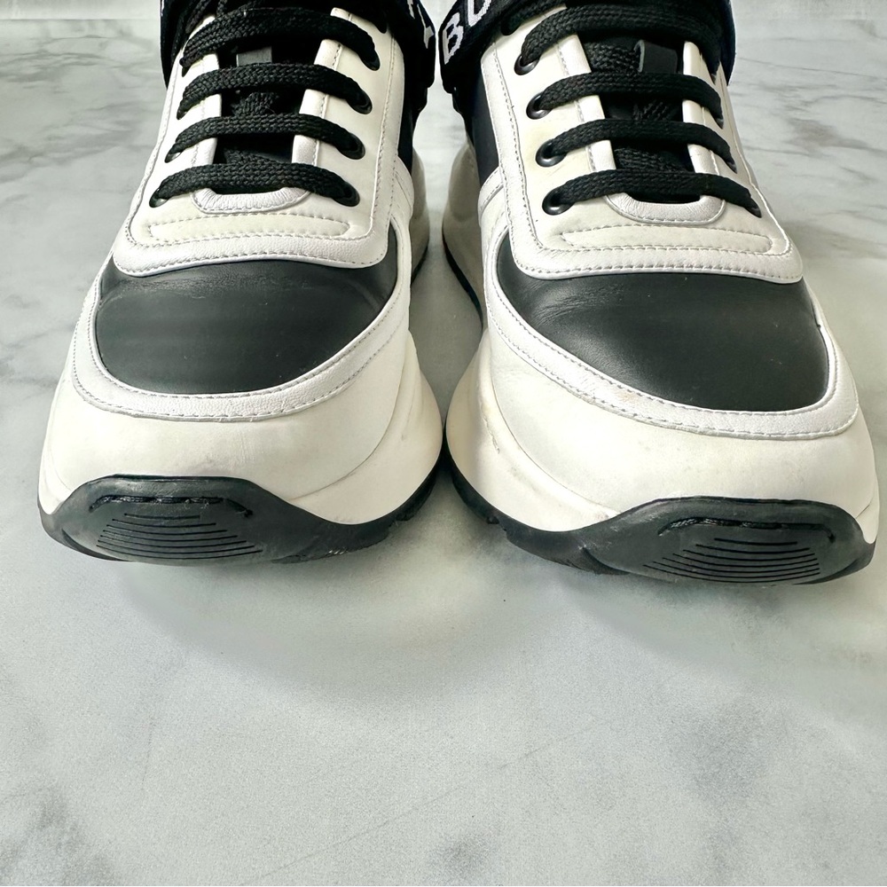 Burberry Ronnie Two Tone Black Optic White Leather Sneakers EU 41 - Picture 3 of 15